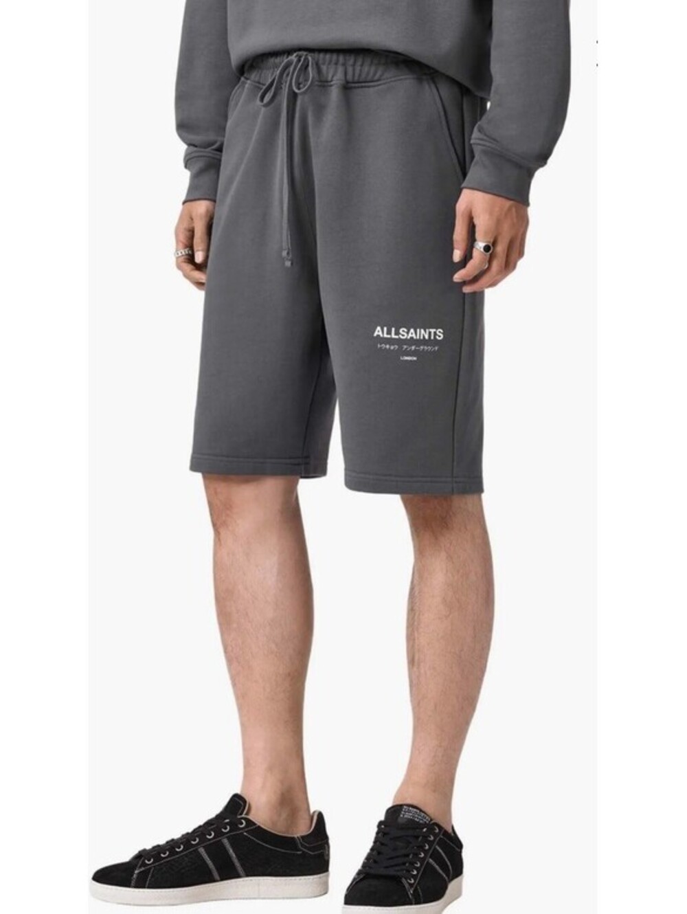ALL SAINTS Underground Relaxed Fit Organic Cotton Sweat Shorts BLACK Size LG